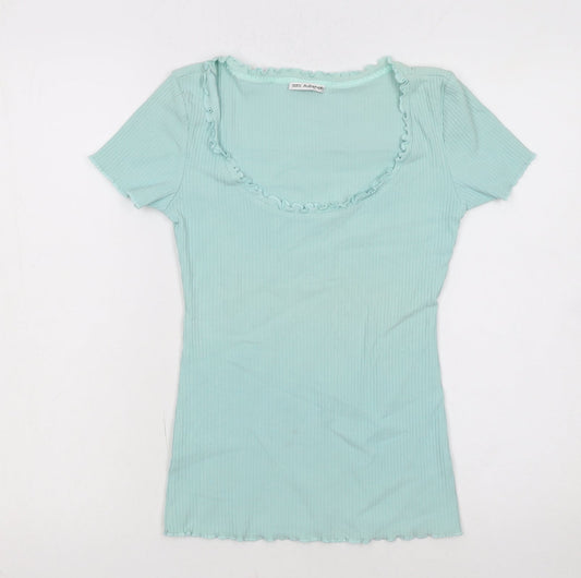 Marks and Spencer Women’s Green Ruffle Scoop Neck T-Shirt Size 8