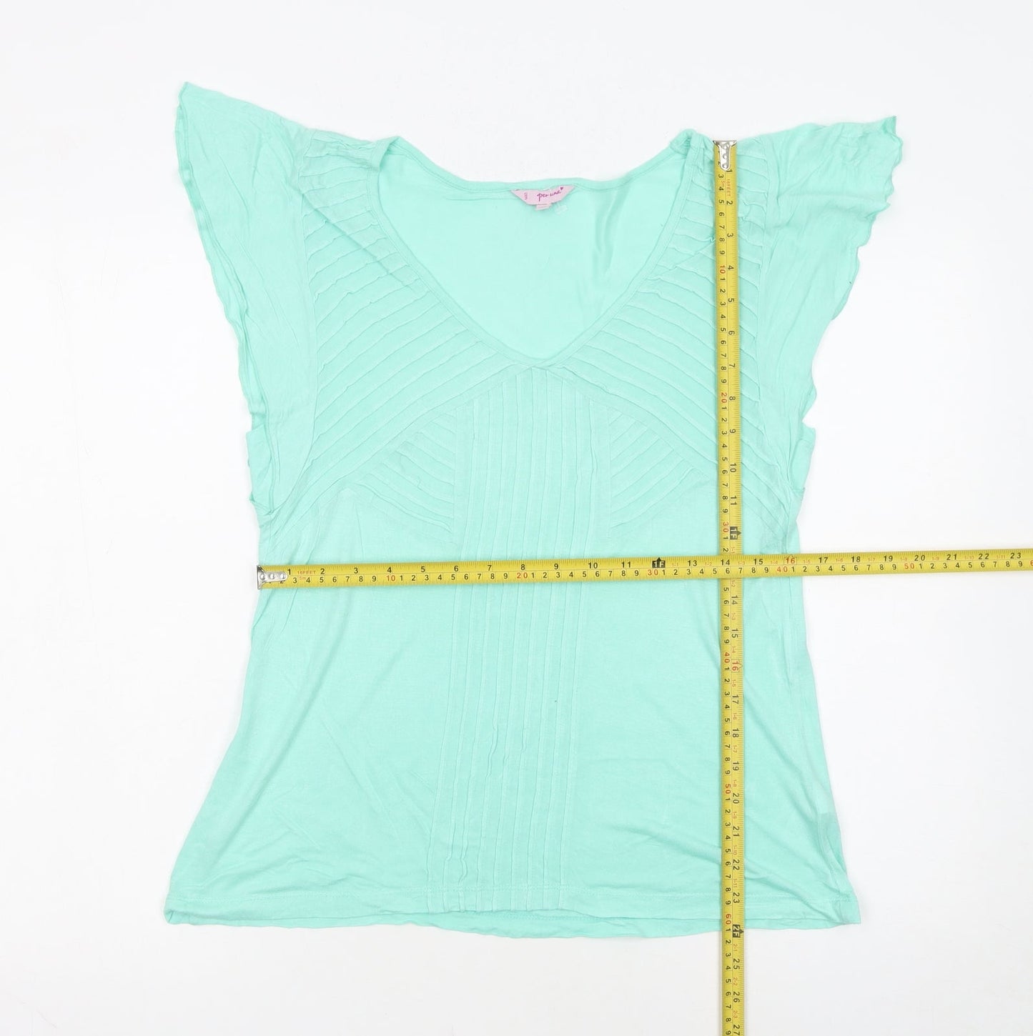 Marks and Spencer Women’s Green V-Neck Flutter Sleeve Viscose T-Shirt Size 12