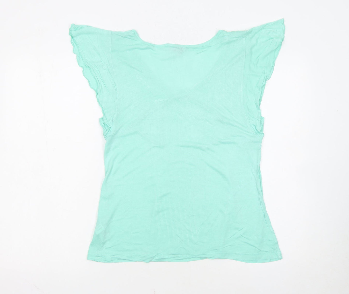 Marks and Spencer Women’s Green V-Neck Flutter Sleeve Viscose T-Shirt Size 12