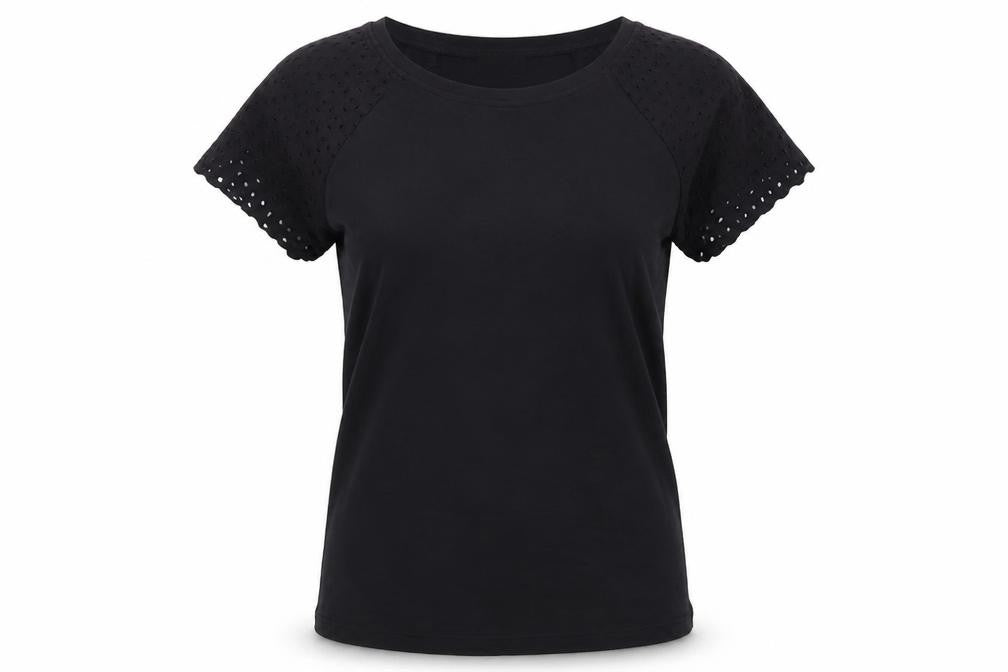 Klass Women’s Black L Short Sleeve Embroidered Cotton Modal T-Shirt