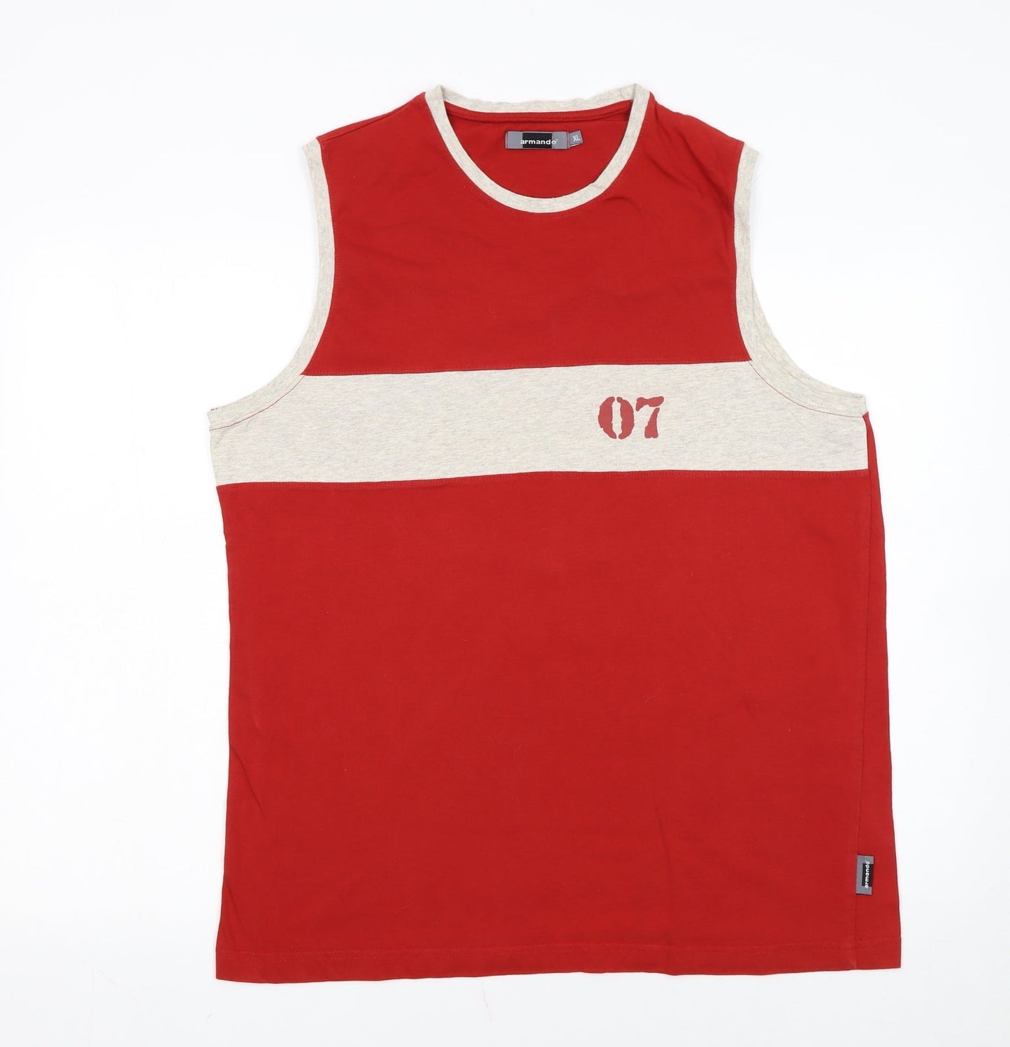 Armando Men's Red Sleeveless Cotton T-Shirt XL Crew Neck