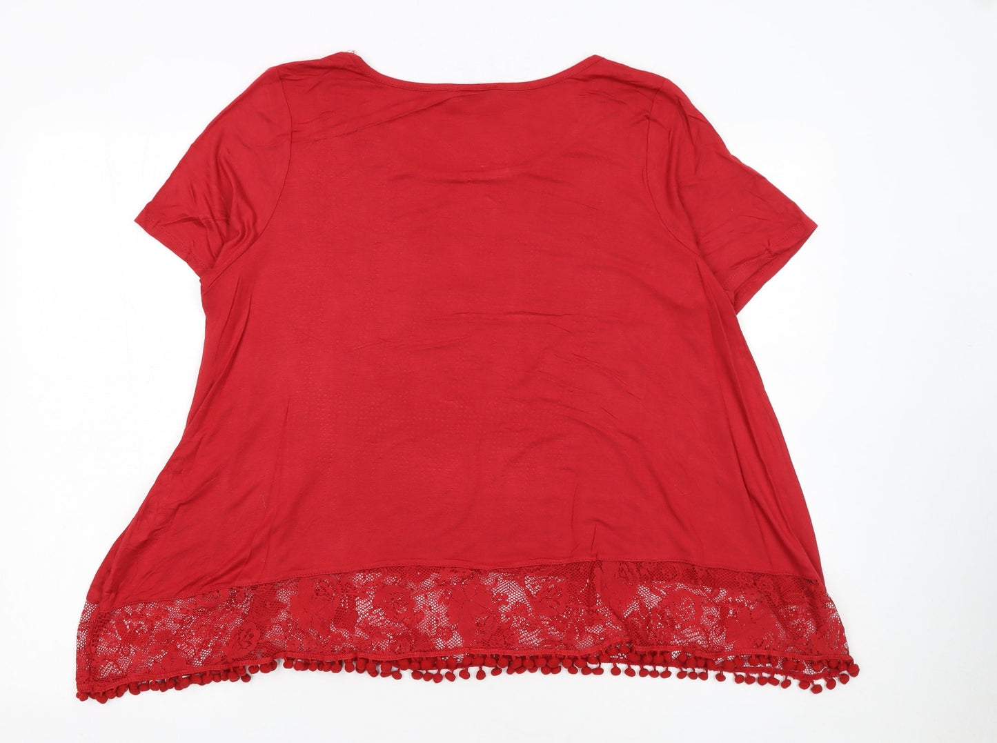 George Women’s Red Lace Hem Short Sleeve T-Shirt UK 14