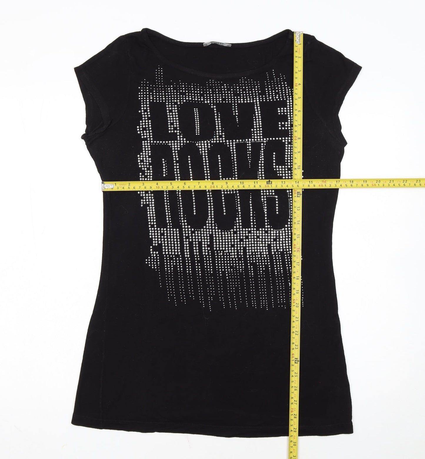 South Womens Black Size 16 Rhinestone Love Rocks T-Shirt Dress