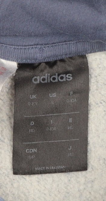 Adidas Boys Blue Pullover Hoodie 9-10 Years Sports Fleece Sweatshirt