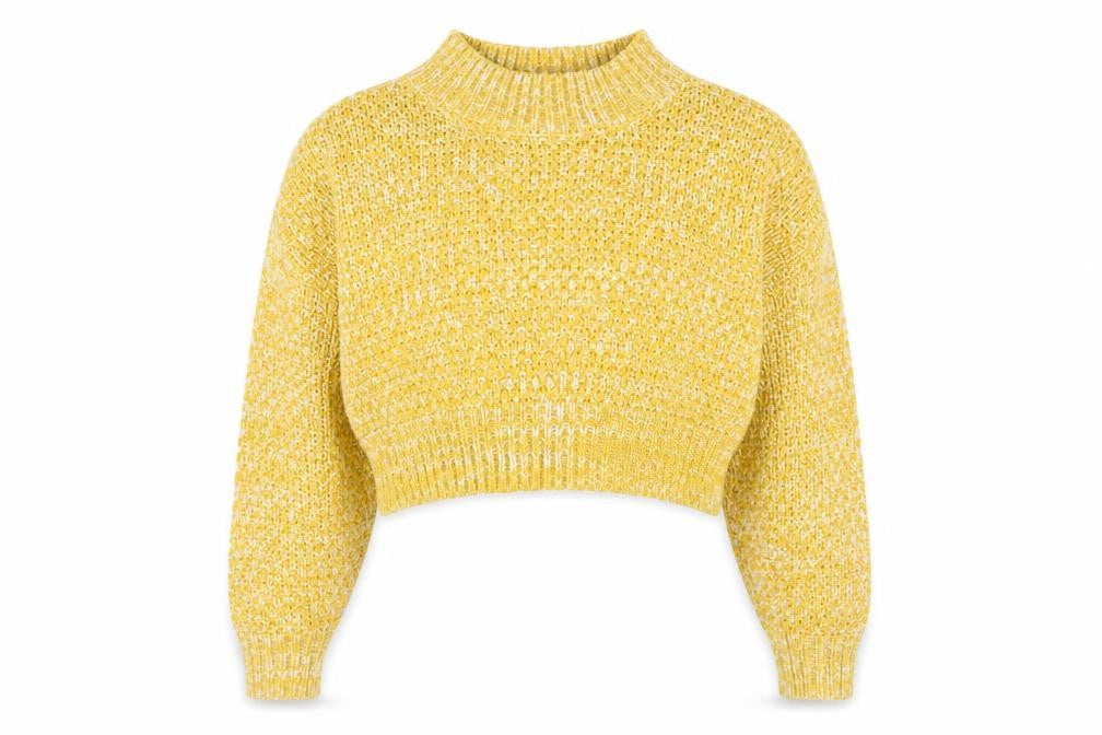 Topshop Women's Yellow Chunky-Knit Mock Neck Jumper Size 8