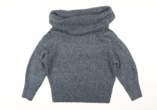 H&M Women Grey Cowl Neck Knitted Pullover Jumper Size M