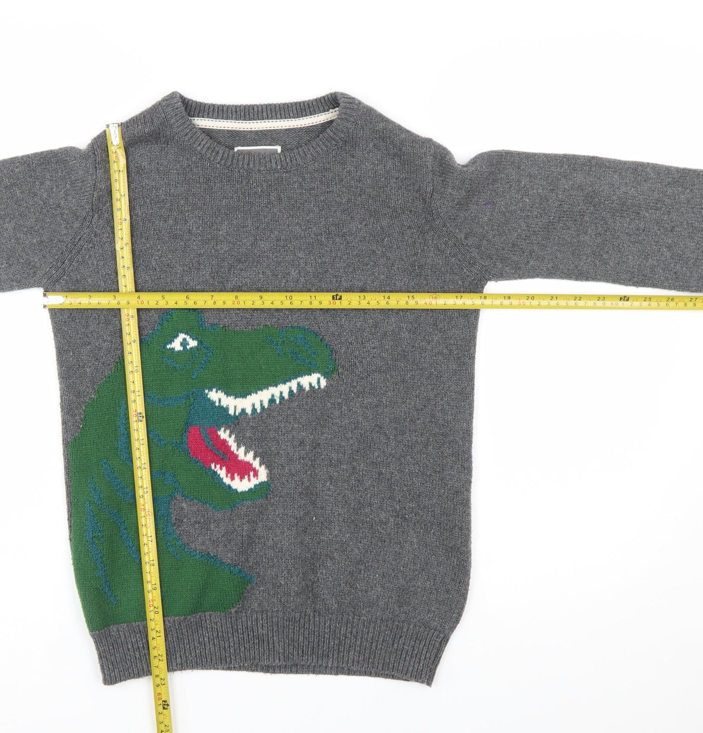 FatFace Boys Grey Dinosaur Jumper 12-13 Years Cotton Blend Crew Neck