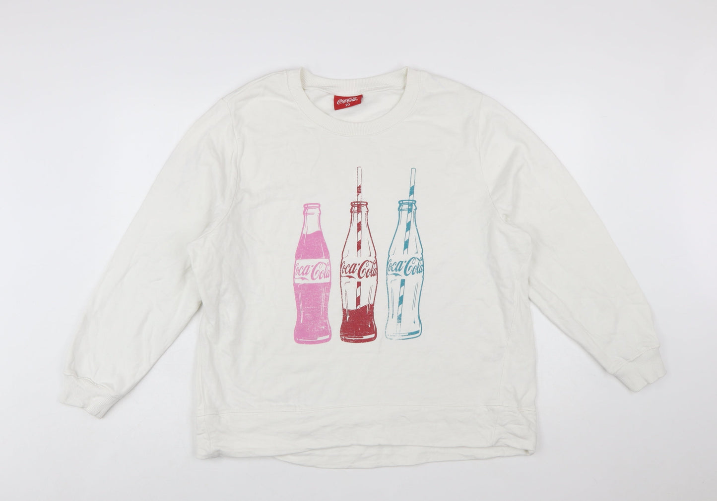Tu Coca-Cola Women White Cotton Pullover Sweatshirt Size 20