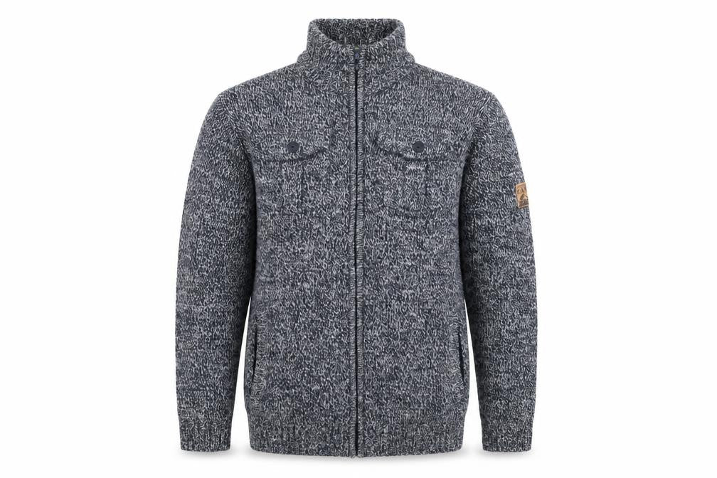Atlas For Men Blue Chunky Full Zip Wool Blend Men's Jumper Size L