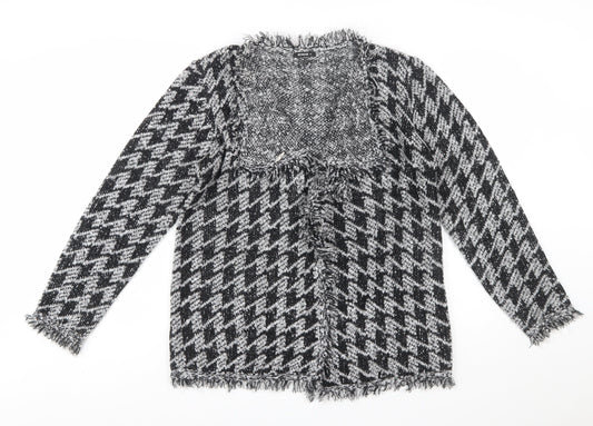 Roman Women’s Black & Grey Houndstooth Knit Long Sleeve Cardigan Size 14