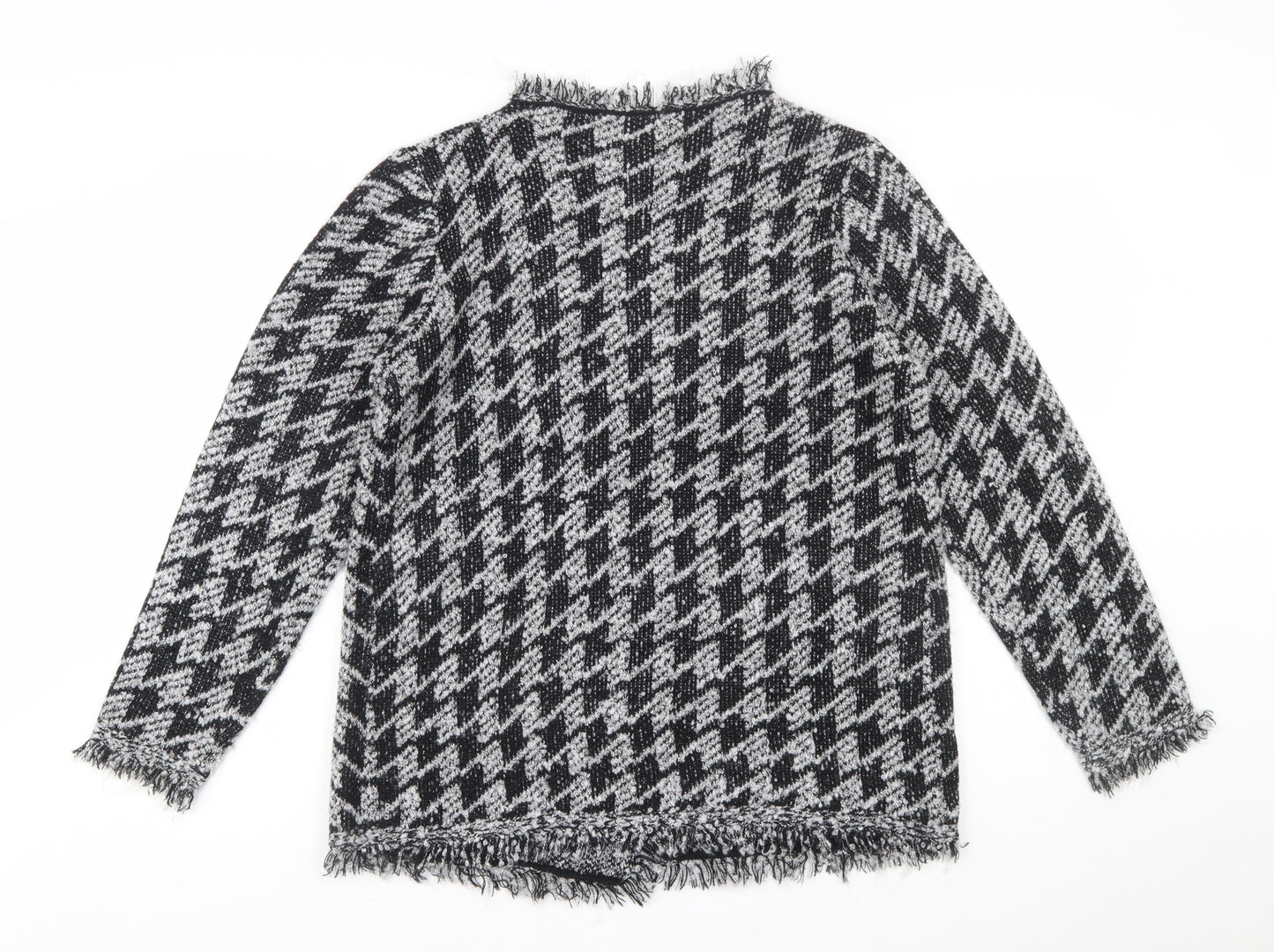Roman Women’s Black & Grey Houndstooth Knit Long Sleeve Cardigan Size 14