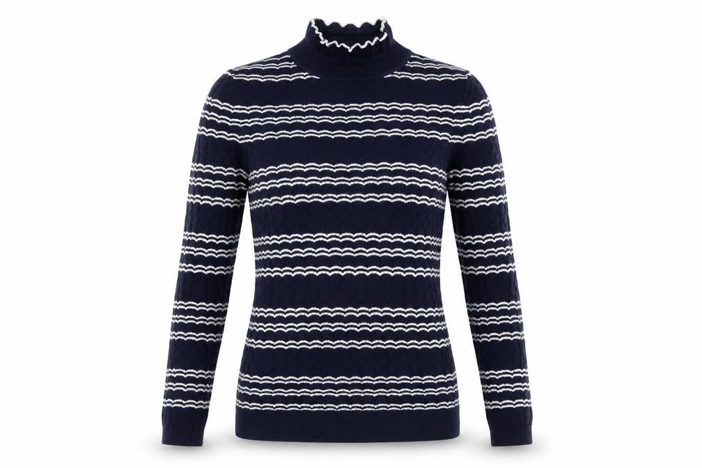 Miss Selfridge Women Blue Striped Mock Neck Slim Fit Jumper Size 8
