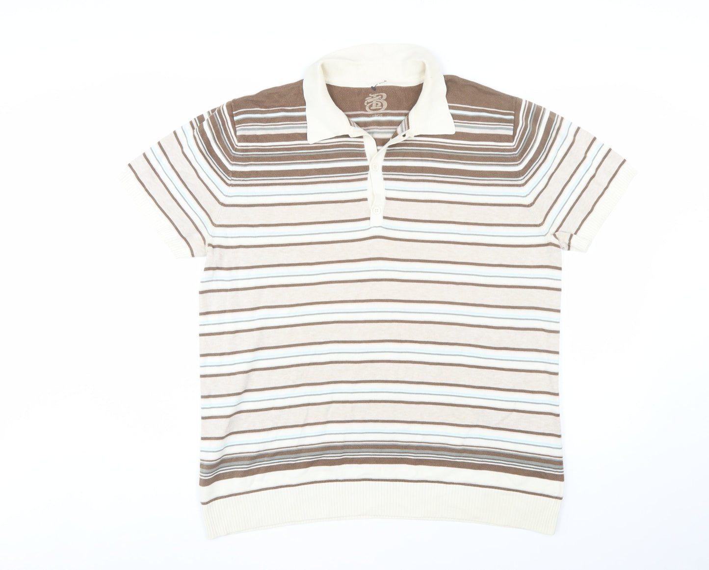 Burton Mens Beige Brown Striped Polo Shirt L Cotton Classic Fit