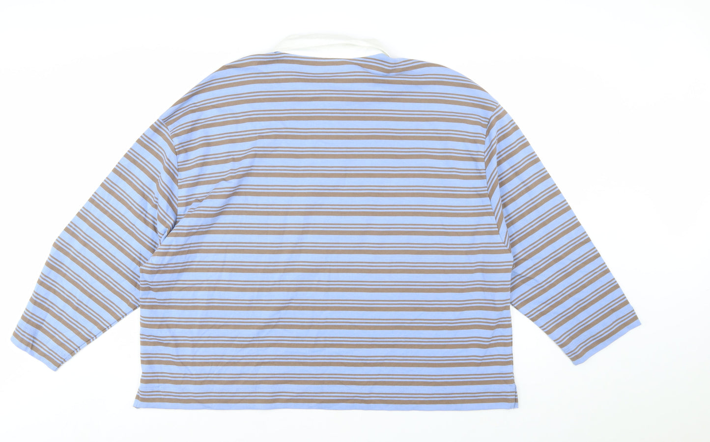 Marks and Spencer Women Blue Striped Long Sleeve Cotton Polo Shirt Size 22