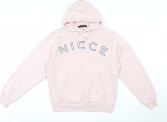 NICCE Men’s Pink Pullover Hoodie L Fleece Logo Sweatshirt