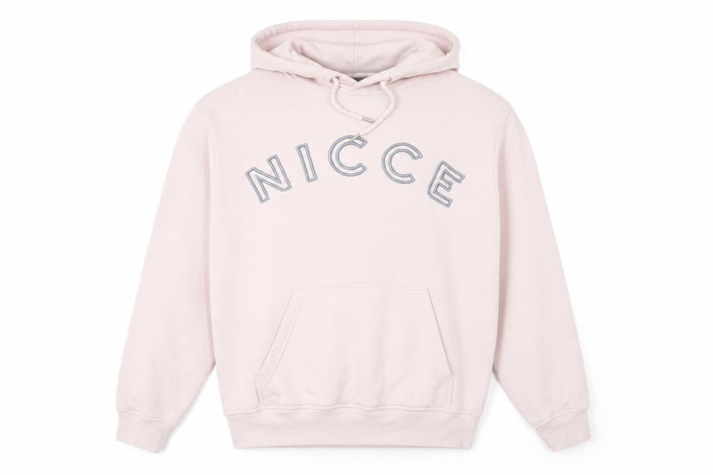 NICCE Men’s Pink Pullover Hoodie L Fleece Logo Sweatshirt