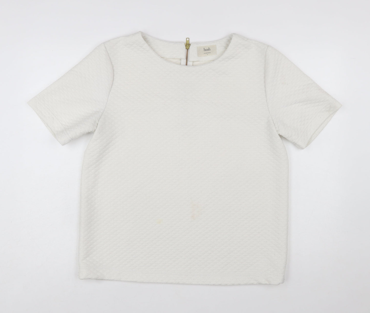 Hush Women Ivory Textured Zip Back Short Sleeve Blouse Size 14