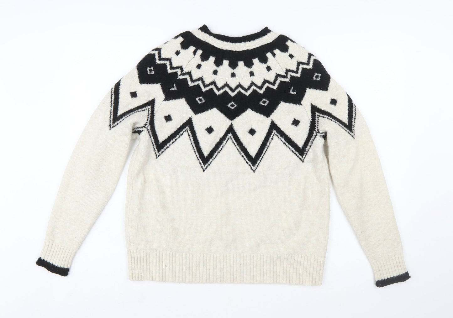 Next Women Ivory Black Wool Blend Geometric Knit Jumper XS