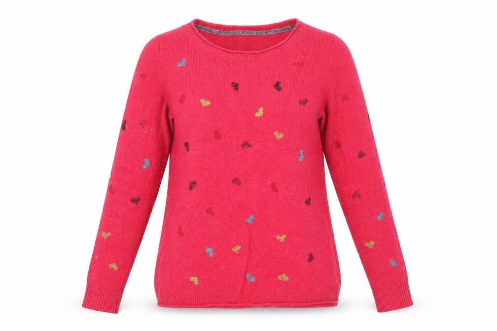 White Stuff Women’s Pink Heart Wool Cashmere Crew Neck Jumper Size 10