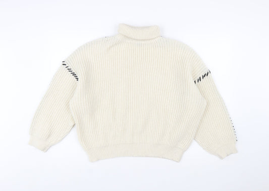 Boohoo Women Ivory High Neck Chunky Knit Relaxed Jumper M