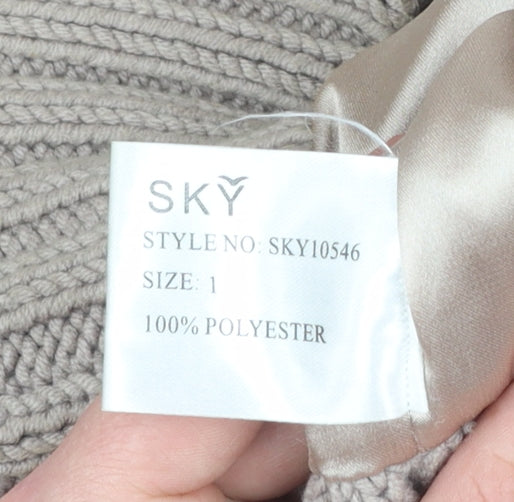 SKY Designs Women Beige Faux Fur Knit Cardigan Size S Collared