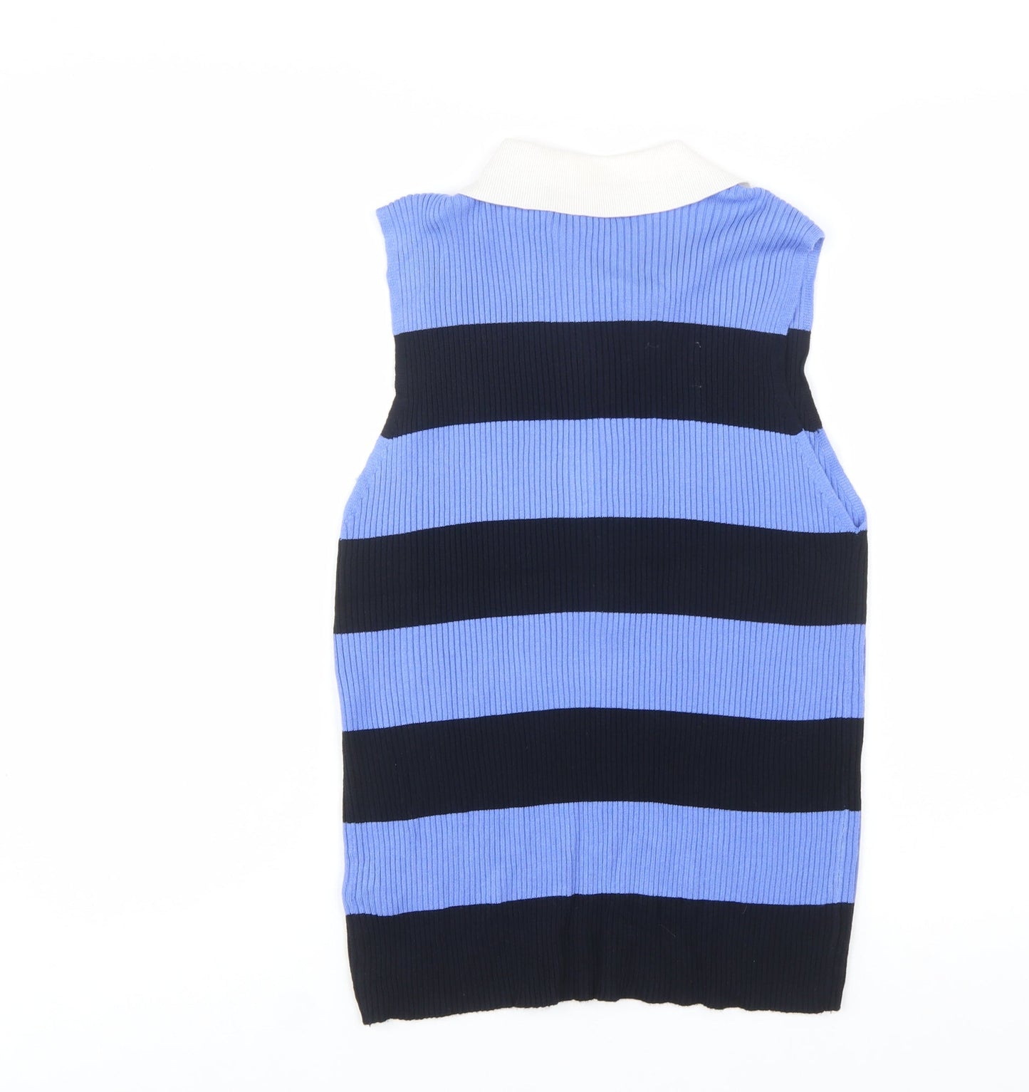 Marks and Spencer Women’s Blue Striped Collared Sleeveless Button-Up Top Size 16