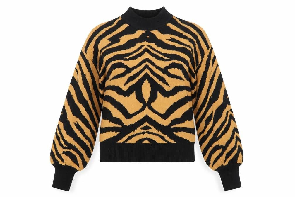 Brave Soul Women’s Brown Animal Print Mock Neck Jumper Size 8
