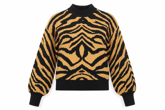 Brave Soul Women’s Brown Animal Print Mock Neck Jumper Size 8