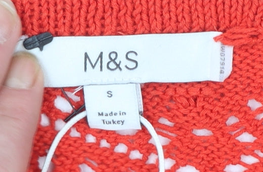 Marks and Spencer Women's Red Sleeveless Open-Knit Cardigan Vest S