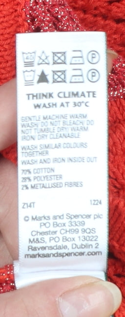 Marks and Spencer Women's Red Sleeveless Open-Knit Cardigan Vest S