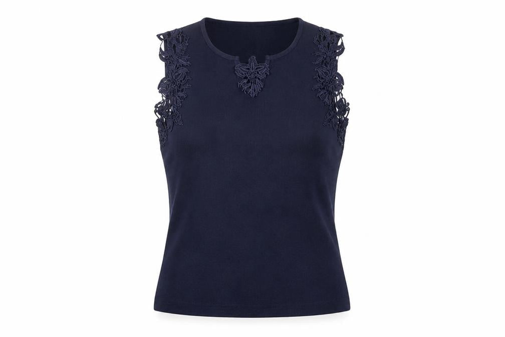 Roman Originals Women's Blue Sleeveless Crochet Trim Camisole Top Size S