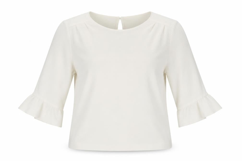 Jaeger Women's Ivory 3/4 Sleeve Ruffle Blouse Size 12