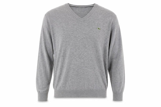 Lacoste Men's Grey Wool V-Neck Jumper XL Classic Knitwear