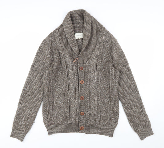 River Island Men's Brown Cable Knit Shawl Collar Cardigan Size S