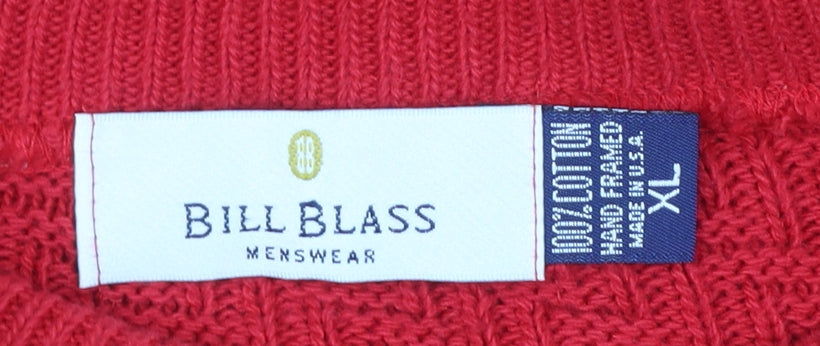 Bill Blass Mens Red Cotton Crew Neck Knit Jumper XL