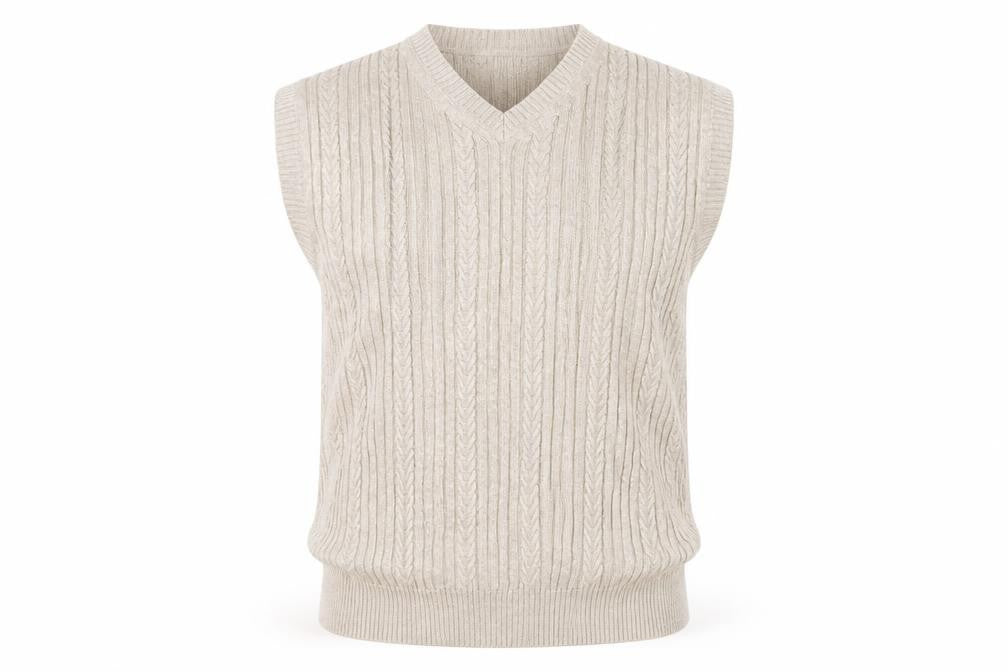 IZOD Men’s Beige Cotton Cable Knit Golf Vest L V-Neck Jumper