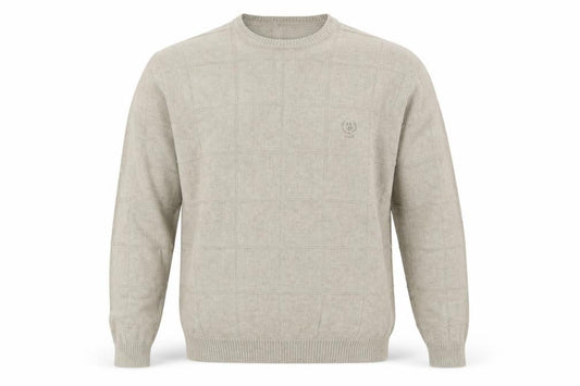 IZOD Men Beige Cotton Check Knit Crew Neck Pullover Jumper M