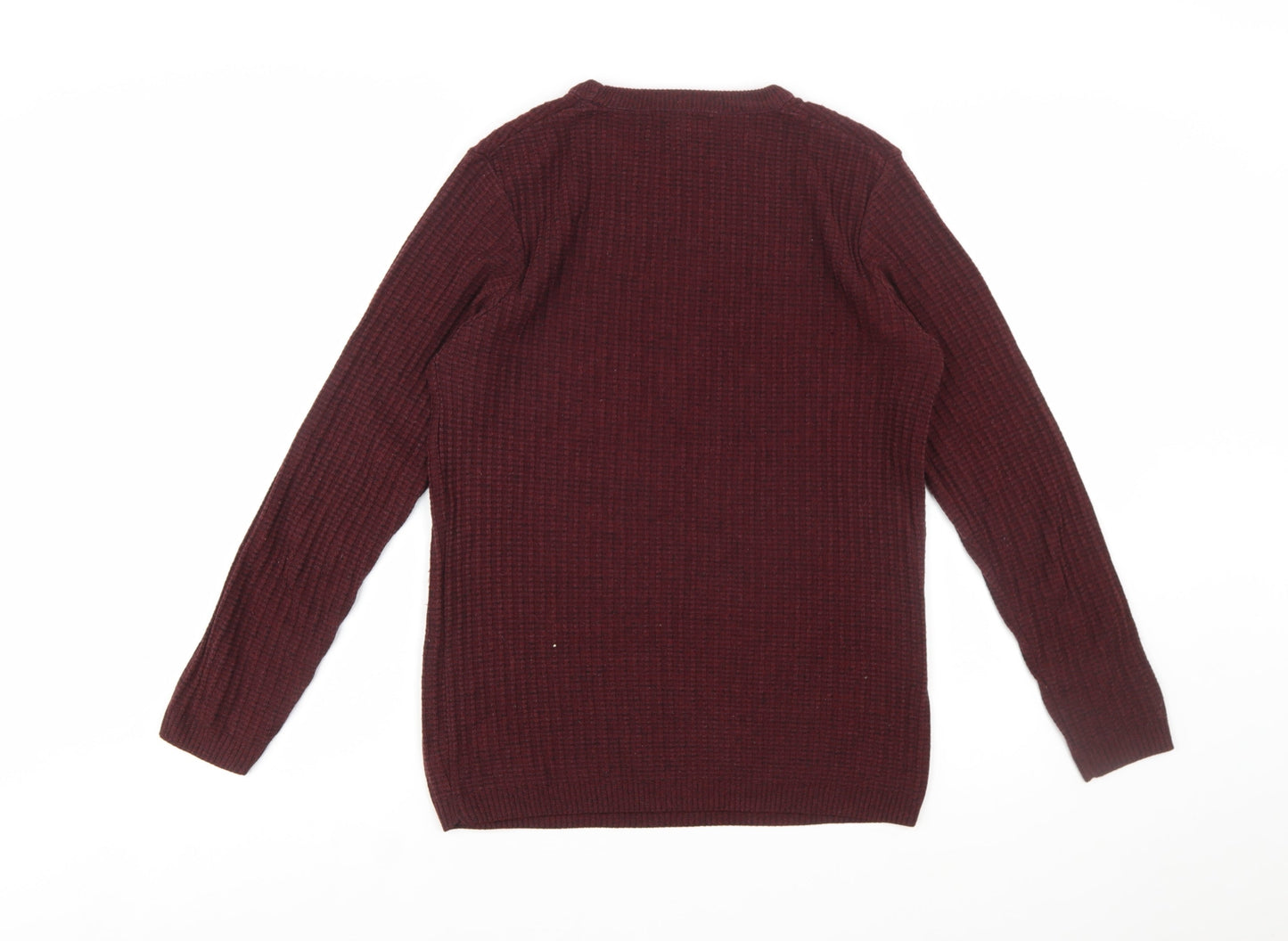 River Island Men's Red Waffle Knit Crew Neck Jumper Size S