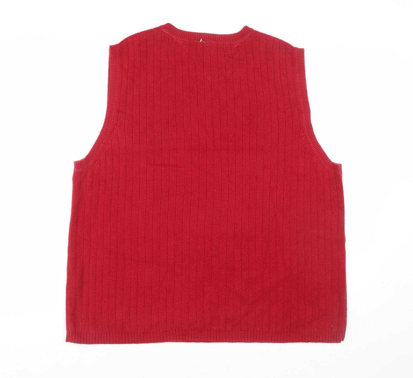 Tommy Hilfiger Men's Red Cotton V-Neck Vest Size L Classic Knit