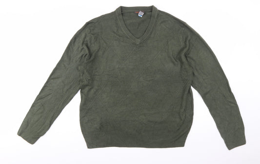 Dockers Mens Green XL V-Neck Pullover Jumper Acrylic Knit