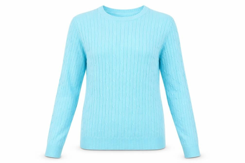 IZOD Womens Blue Cotton Cable Knit Crew Neck Jumper Size M