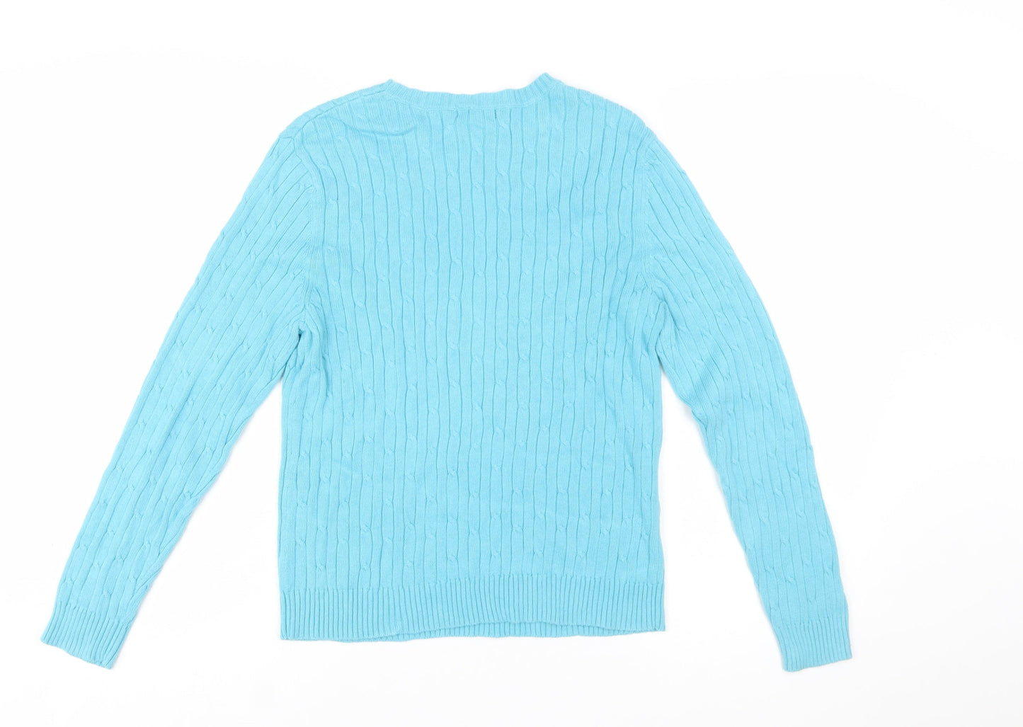 IZOD Womens Blue Cotton Cable Knit Crew Neck Jumper Size M