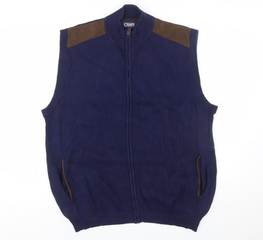 Chaps Men's Blue Cotton Full Zip Sleeveless Knit Vest XL