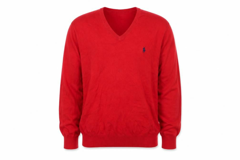Ralph Lauren Men's Red V-Neck Cotton Pullover Jumper L