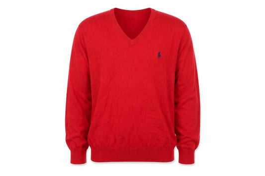 Ralph Lauren Men's Red V-Neck Cotton Pullover Jumper L