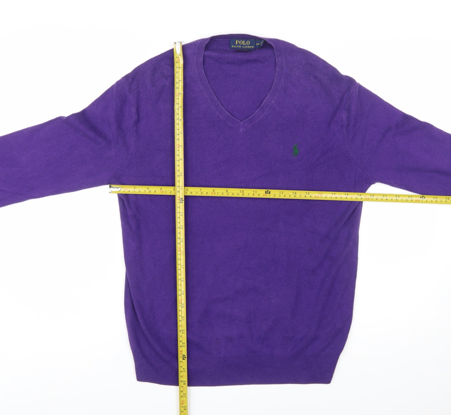 Ralph Lauren Men's Purple V-Neck Cotton Jumper Size S