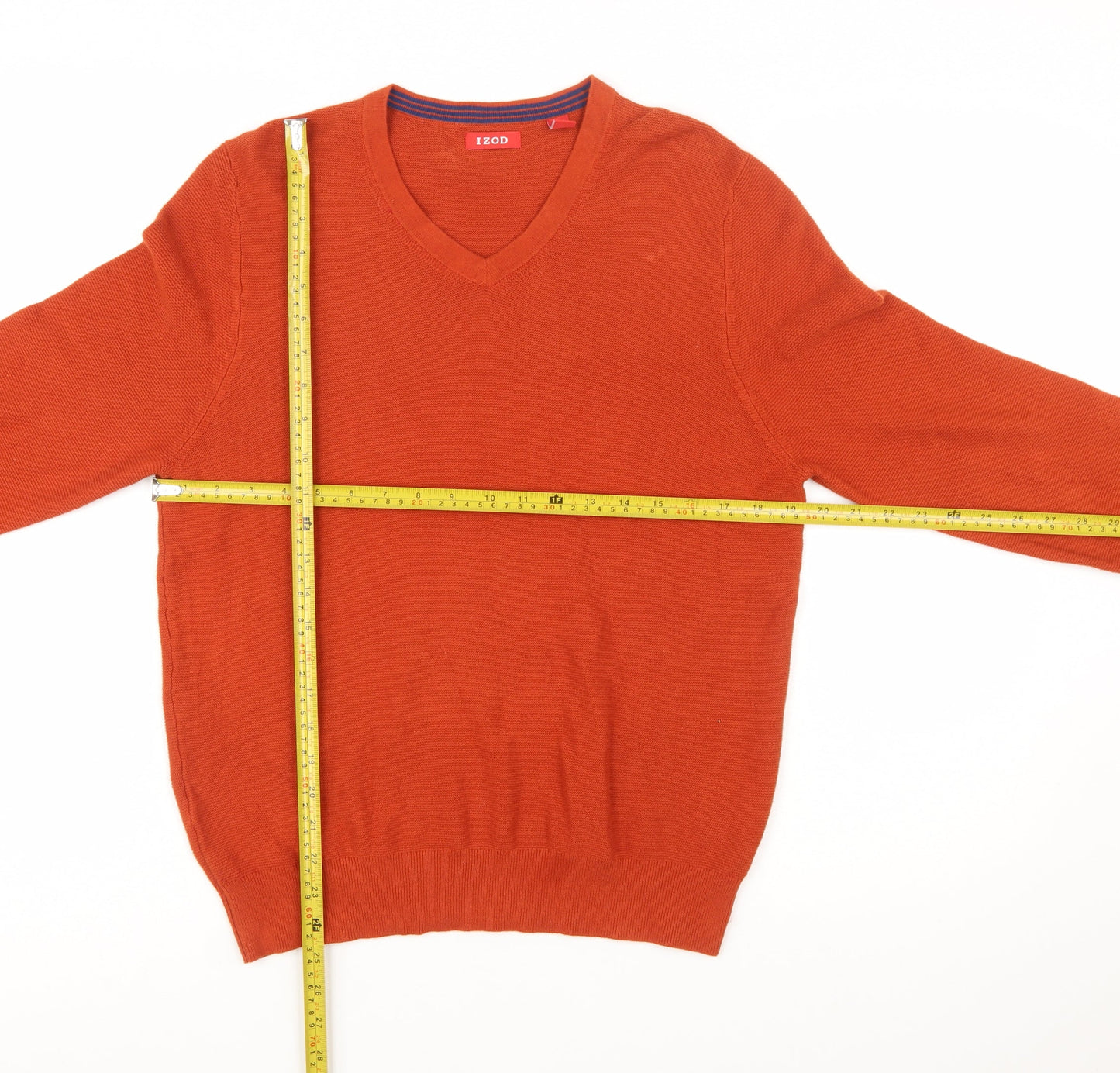 IZOD Men's Orange V-Neck Cotton Pullover Jumper Size S