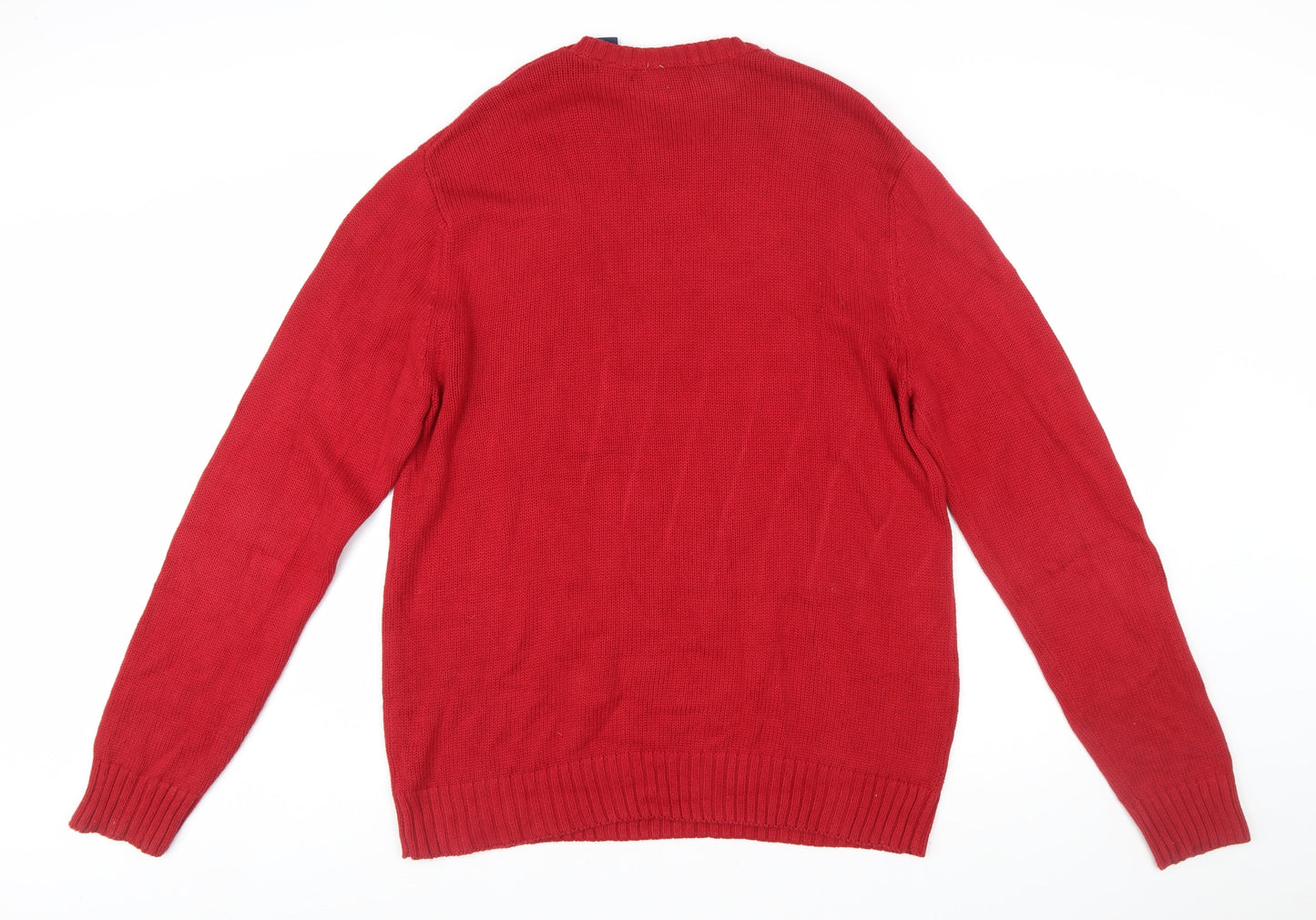 Chaps Men's Red Cotton Crew Neck Pullover Jumper L