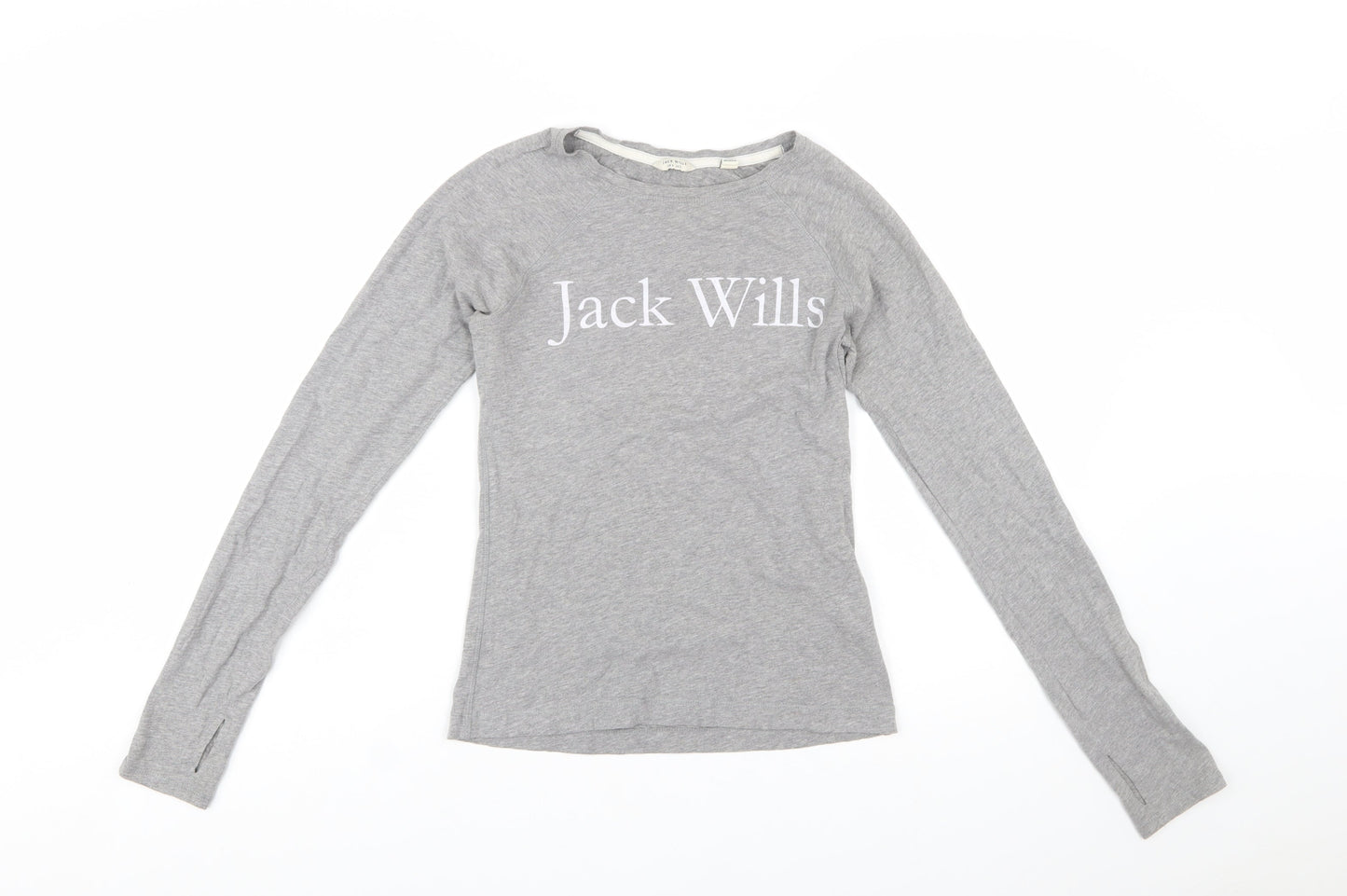Jack Wills Women's Grey Long Sleeve Cotton T-Shirt UK 6