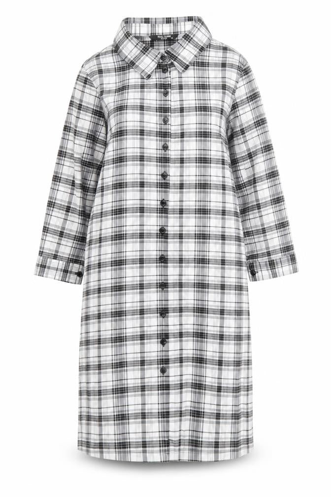 Real Form Women Black Check Shirt Dress Size 12 3/4 Sleeve